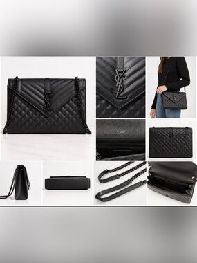 Saint 🖤 Laurent YSL Medium Envelope Bag Black Calfskin Black Hardware Authentic